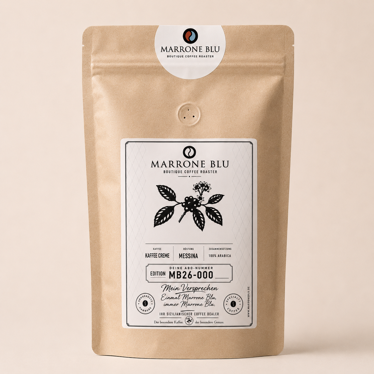 1000 Gramm Packung der Kaffeeröstung Messina von Marrone Blu