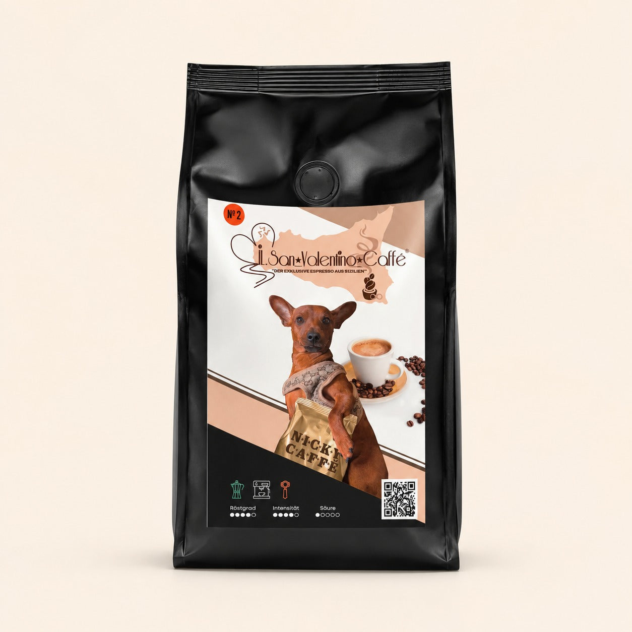 Schwarze 500 Gramm Tüte von Marrone Blu Nicky Café